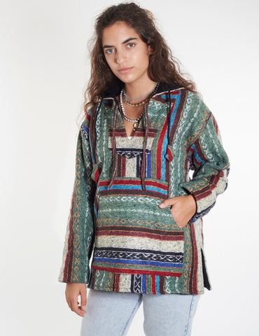 Green Hippie Traditional Nepalese Gheri Cotton Fabric Hoodie