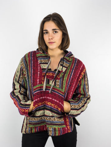 Maroon Hippie Traditional Nepalese Gheri Cotton Fabric Hoodie