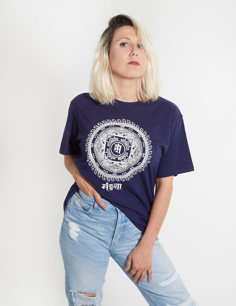 Blue T-Shirt With Mandala Symbol – himaoriginals