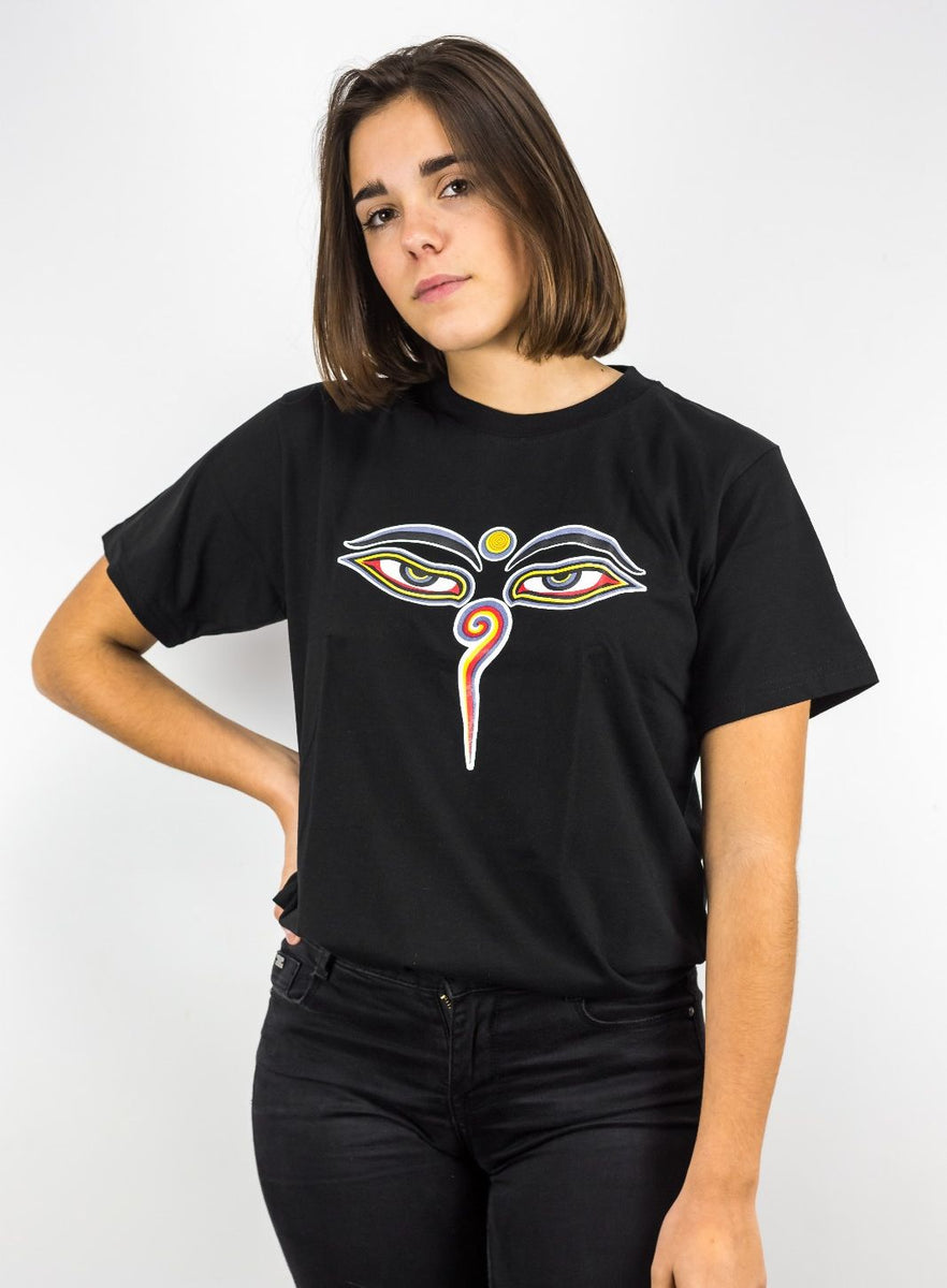 Black T-Shirt With Eyes of the Buddha Symbol – himaoriginals